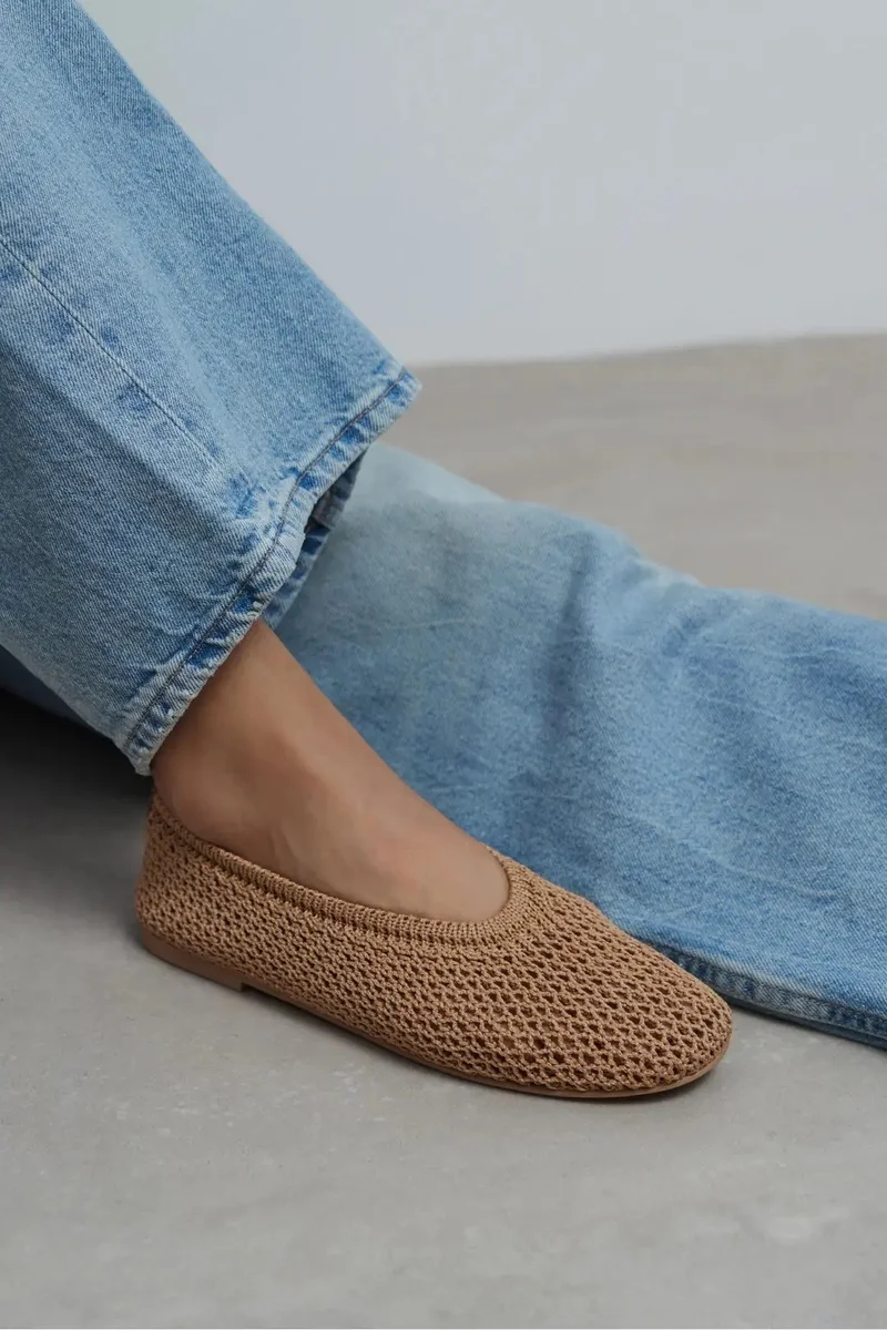 Nisantasi Shoes  Lips Knit Mesh Embroidered Ballet Flat for Women | Best Price UAE