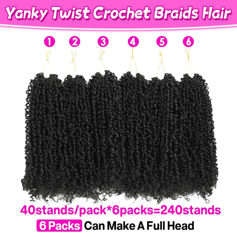 Youngther Yanky twist crochet hair 12 Inch 6Pack(40stands/Pack) Natural Black Pre-Twisted Fluffy Yankee Twist curly crochet hair for black women hair (1B) - Image 2