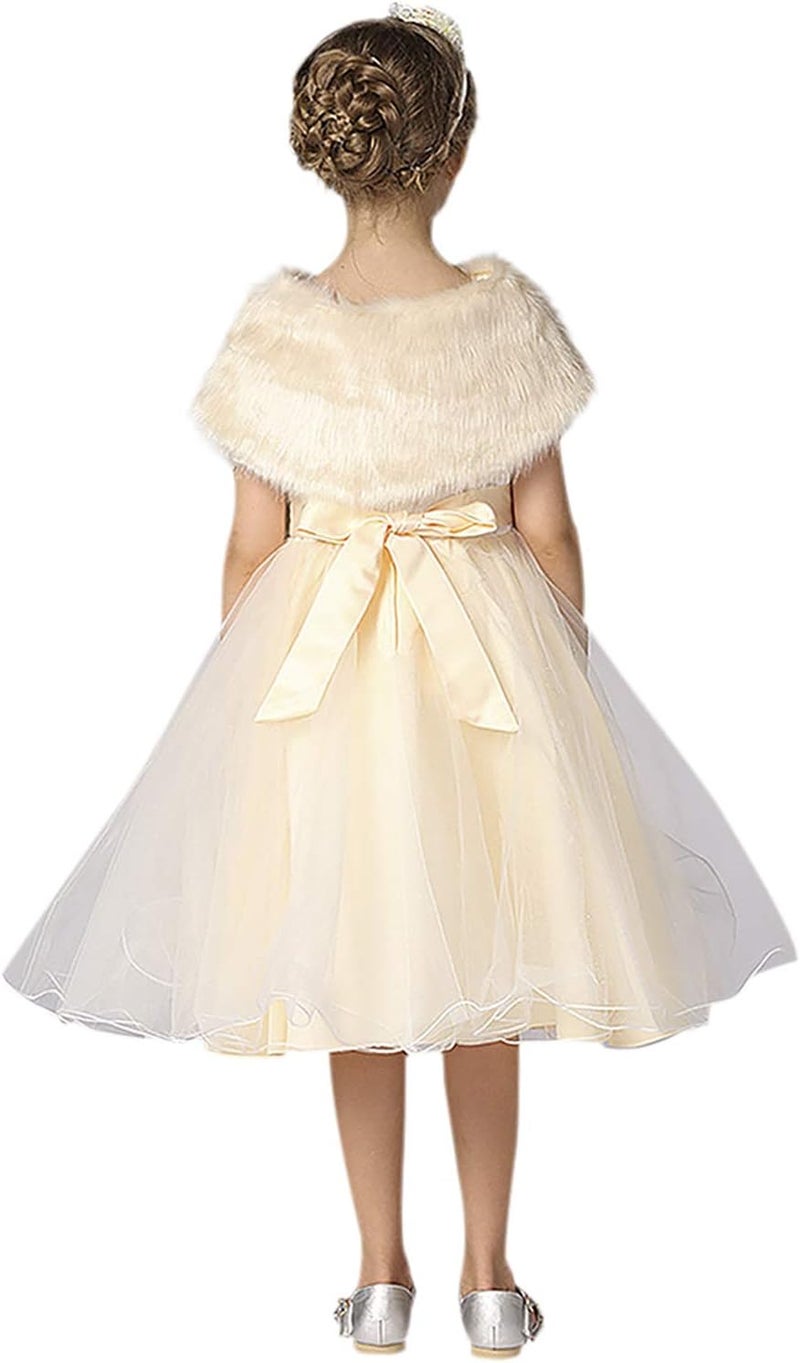 BXT Flower Girls Faux Fur Princess Cape Winter Warm Shoulder Wrap Ribbon Ties Wedding Birthday Party Dress Costume - Image 2