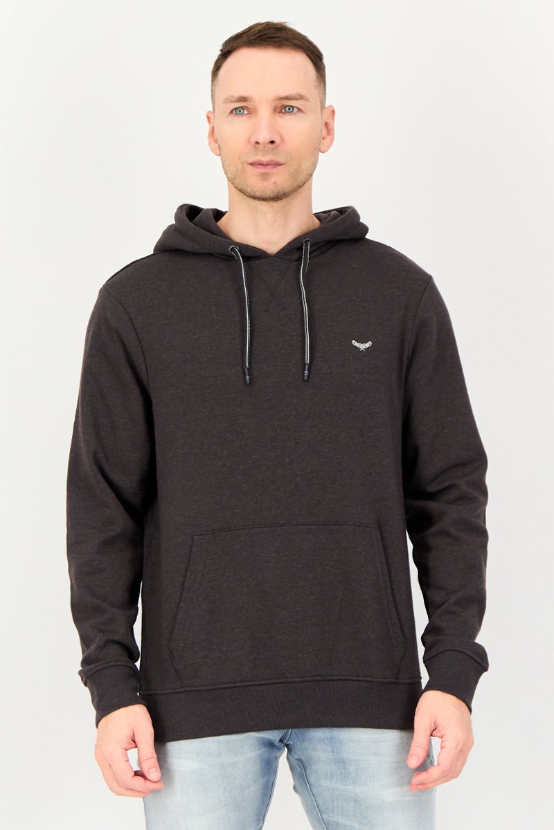 Threadbare Men Embroidered Logo Long Sleeve Hoodie, Charcoal - Image 1