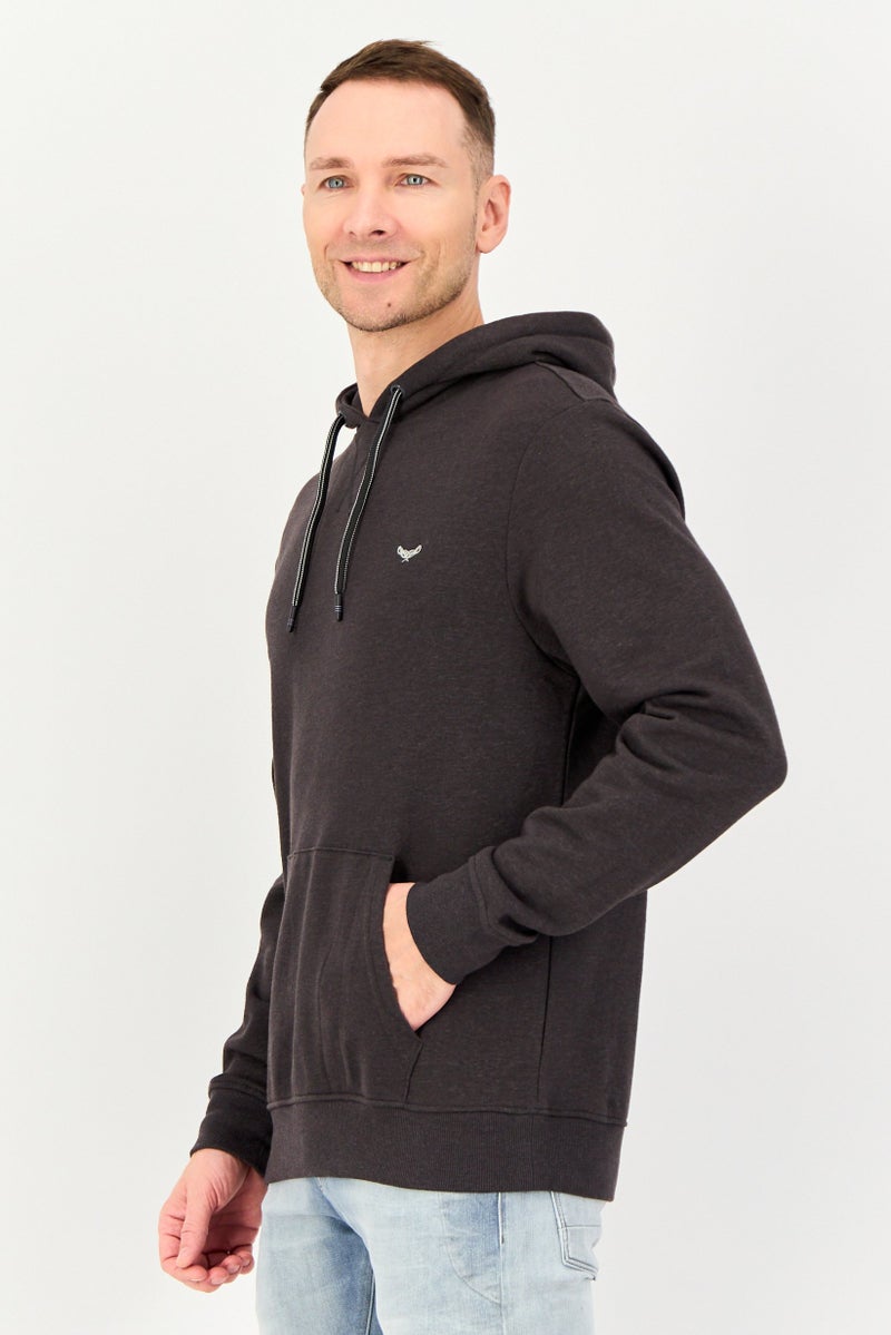 Threadbare Men Embroidered Logo Long Sleeve Hoodie, Charcoal - Image 2