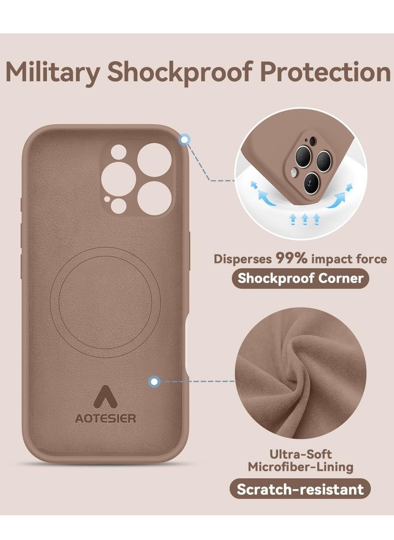 Light Brown Silicone Case for iPhone 16 Pro Max - Camera Protection, MagSafe Compatible, Anti-Scratch Microfiber Lining, Includes 2 Screen Protectors - Image 5