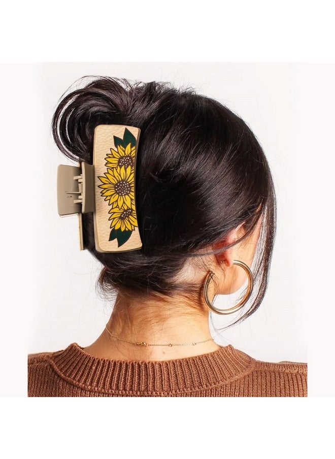 DEEKA - Western Hair Claw Clips Cow Print Sunflower Feather Pattern Leather Large Hair Clips 4 Pcs Brown Neutral Hair Clips 4" Country Girls Cowgirl Stuff Western Hair Accessories Gift For Girls - Image 1