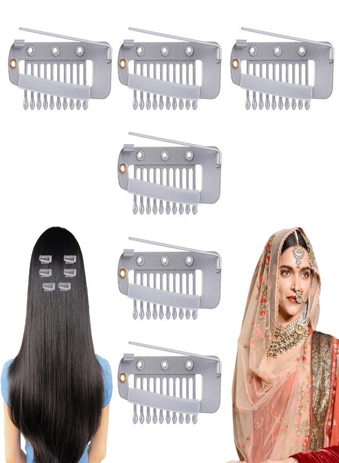 XIHIRCD 6pcs Chunni Clips With Safety Pins, Stainless Steel Hidden Wig Clips for Hair Extensions, Dupatta Setting Grip - Image 1
