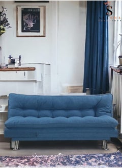 SULSHA Sulsha sofa cum bed living room Fabric Sofa Bed Chrome Legs Three Seat Sofa bed  Modern Design Living Room Sofa Model S -S208 Blue  - Image 1