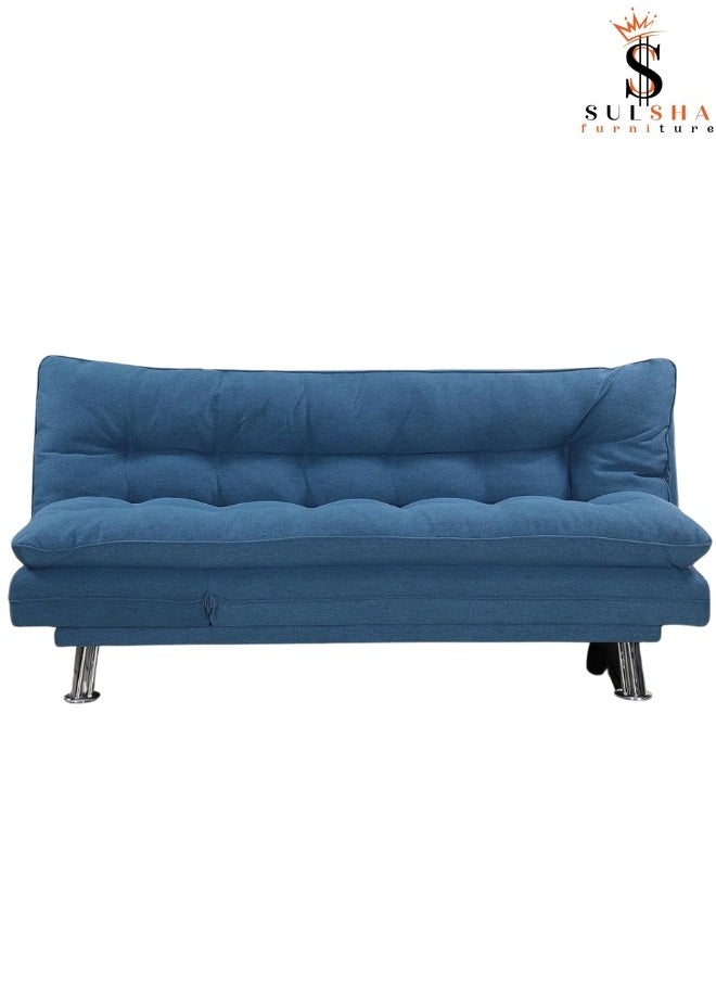 SULSHA Sulsha sofa cum bed living room Fabric Sofa Bed Chrome Legs Three Seat Sofa bed  Modern Design Living Room Sofa Model S -S208 Blue  - Image 2