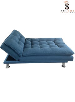 SULSHA Sulsha sofa cum bed living room Fabric Sofa Bed Chrome Legs Three Seat Sofa bed  Modern Design Living Room Sofa Model S -S208 Blue  - Image 3