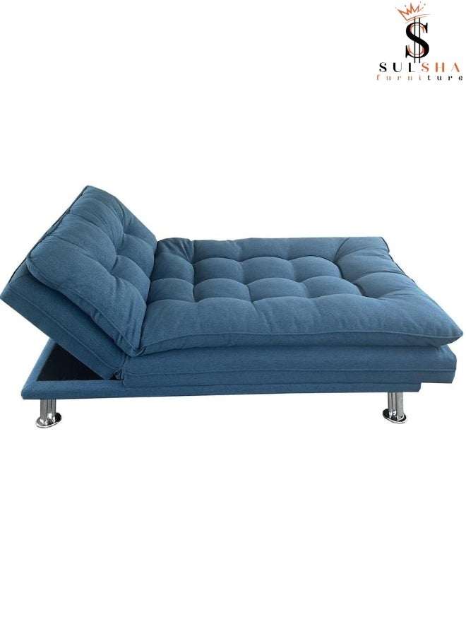 SULSHA Sulsha sofa cum bed living room Fabric Sofa Bed Chrome Legs Three Seat Sofa bed  Modern Design Living Room Sofa Model S -S208 Blue  - Image 3