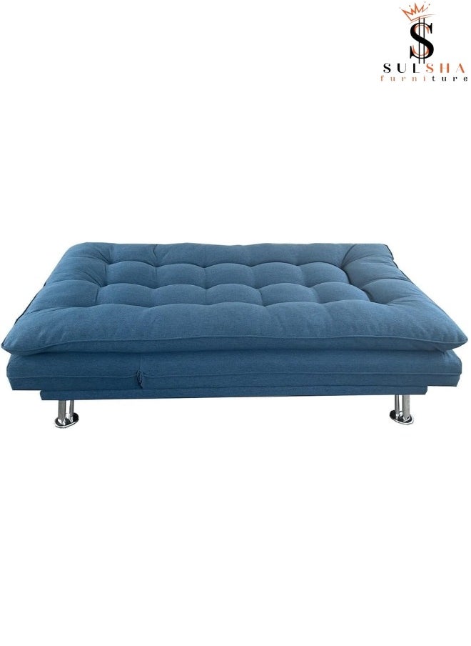 SULSHA Sulsha sofa cum bed living room Fabric Sofa Bed Chrome Legs Three Seat Sofa bed  Modern Design Living Room Sofa Model S -S208 Blue  - Image 4