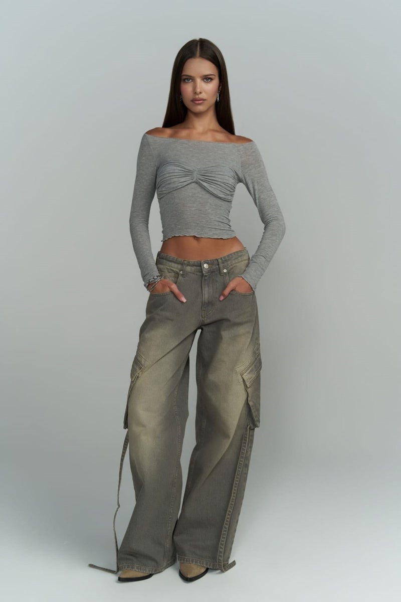 Mai Collection Roger Washed Smoke Cargo Jeans - Image 1
