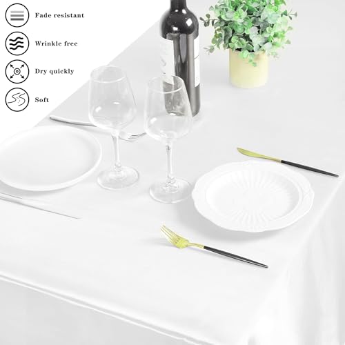 MCEAST 2 Packs Satin Tablecloth 102 x 58 Inches Rectangular Table Overlay Cover Bright Silk Tablecloth Smooth Fabric Table Decor for Wedding Banquet Decoration (White) - Image 4