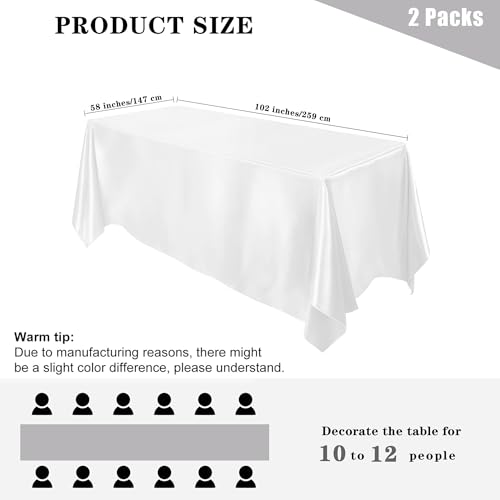 MCEAST 2 Packs Satin Tablecloth 102 x 58 Inches Rectangular Table Overlay Cover Bright Silk Tablecloth Smooth Fabric Table Decor for Wedding Banquet Decoration (White) - Image 2