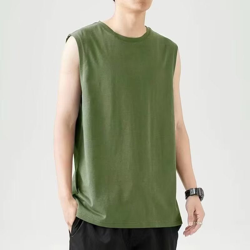 Mens Sleeveless Summer Gym Vest White Army Green 