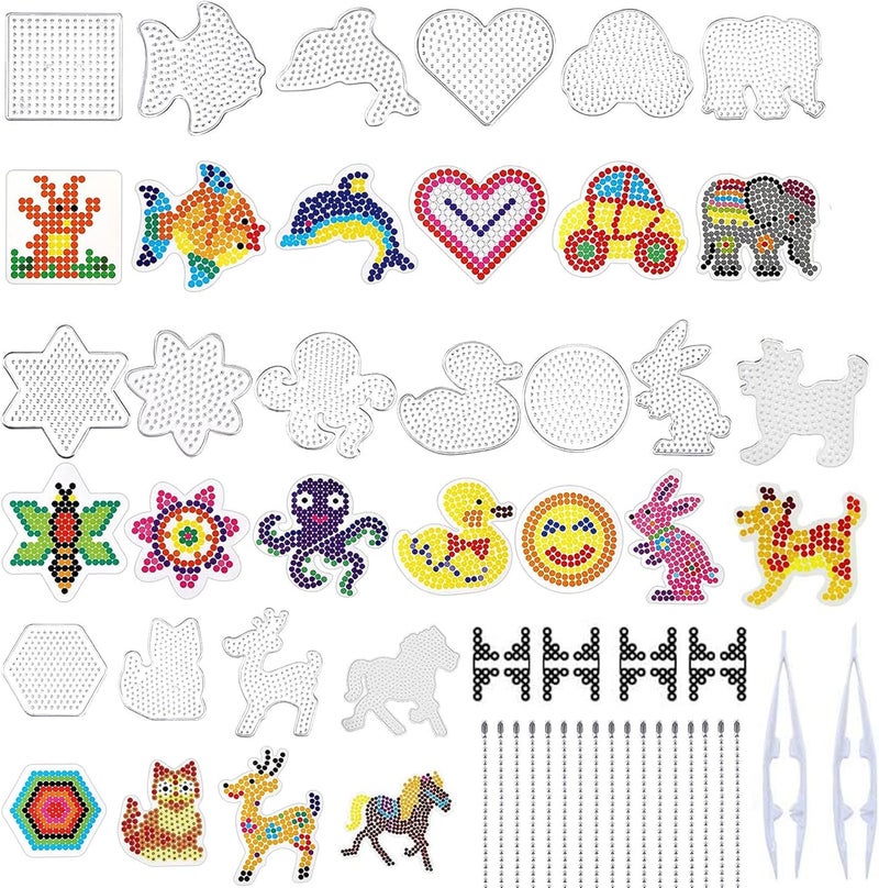 H&W 20 PCS 5mm Fuse Beads Boards, Clear Animal Shape Template Plastic Pegboards with 20 Colorful Cards, 2 Tweezers, 8 Bases, 2 Tweezers, 20 Bead Chains for Kids DIY Craft Beads (WA3-Z17) - Image 1
