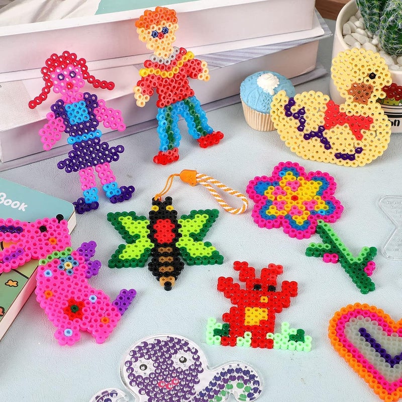 H&W 20 PCS 5mm Fuse Beads Boards, Clear Animal Shape Template Plastic Pegboards with 20 Colorful Cards, 2 Tweezers, 8 Bases, 2 Tweezers, 20 Bead Chains for Kids DIY Craft Beads (WA3-Z17) - Image 3