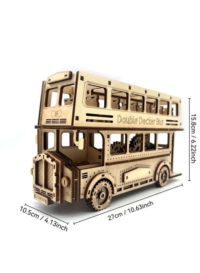 London Bus DIY Double Layer Wooden Model 3D Assembly Kit Home Decor Gift - Image 3
