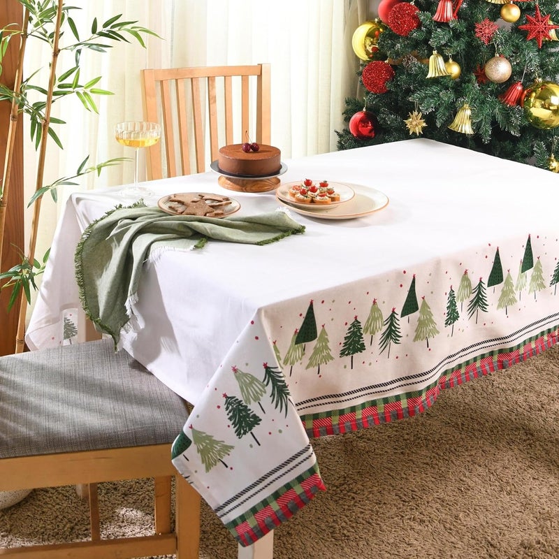Folkulture Christmas Tablecloth Rectangle 60x72 for Christmas Decorations for Home Cotton Fabric Farmhouse Style Table Cloth Rectangular or Linen Buffalo Plaid Table Cover White Dining Tablecloths - Image 1