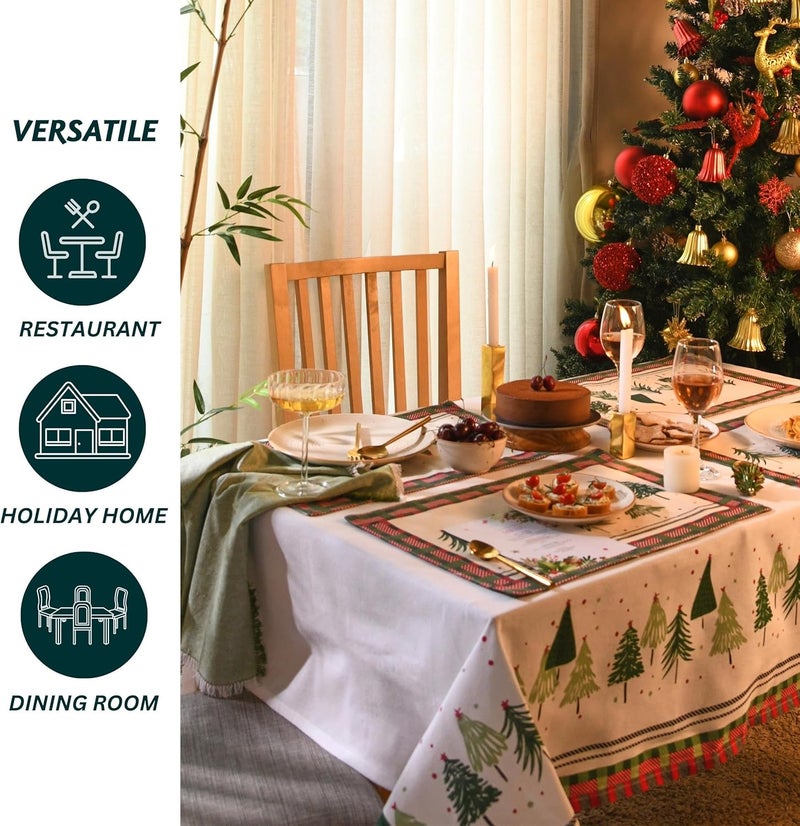 Folkulture Christmas Tablecloth Rectangle 60x72 for Christmas Decorations for Home Cotton Fabric Farmhouse Style Table Cloth Rectangular or Linen Buffalo Plaid Table Cover White Dining Tablecloths - Image 4
