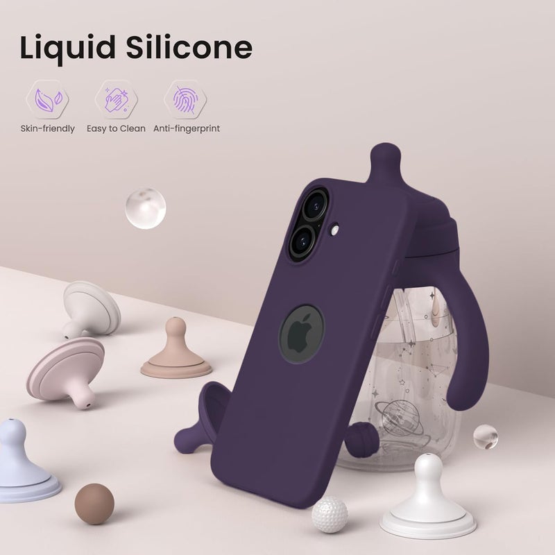 Elzzi Microfiber Logo Cut Cover Compatible for iPhone 16 Case Liquid Silicone Cases Full Body 4 Layer Protective Covers Shockproof Back Cover with High Raised Camera Lips (6.1 inch, Deep Purple) - Image 4
