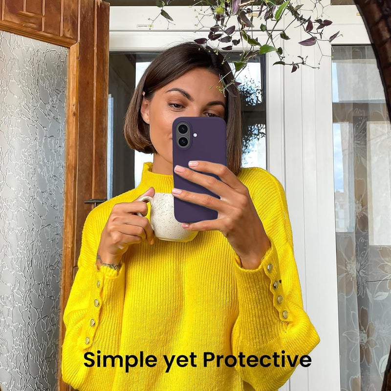 Elzzi Microfiber Logo Cut Cover Compatible for iPhone 16 Case Liquid Silicone Cases Full Body 4 Layer Protective Covers Shockproof Back Cover with High Raised Camera Lips (6.1 inch, Deep Purple) - Image 3