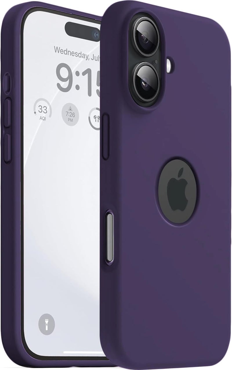 Elzzi Microfiber Logo Cut Cover Compatible for iPhone 16 Case Liquid Silicone Cases Full Body 4 Layer Protective Covers Shockproof Back Cover with High Raised Camera Lips (6.1 inch, Deep Purple) - Image 1