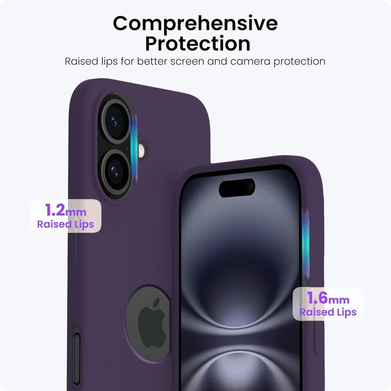 Elzzi Microfiber Logo Cut Cover Compatible for iPhone 16 Case Liquid Silicone Cases Full Body 4 Layer Protective Covers Shockproof Back Cover with High Raised Camera Lips (6.1 inch, Deep Purple) - Image 2