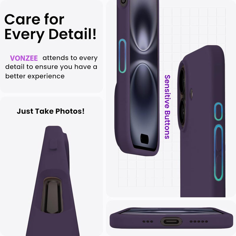 Elzzi Microfiber Logo Cut Cover Compatible for iPhone 16 Case Liquid Silicone Cases Full Body 4 Layer Protective Covers Shockproof Back Cover with High Raised Camera Lips (6.1 inch, Deep Purple) - Image 5