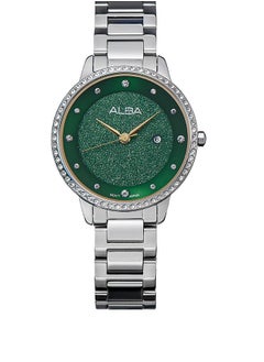 Alba ALBA series elegant classic new exquisite waterproof simple temperament quartz movement stainless steel strap Japanese and Korean watches women's watch green dial AH7W27X1  - Image 1