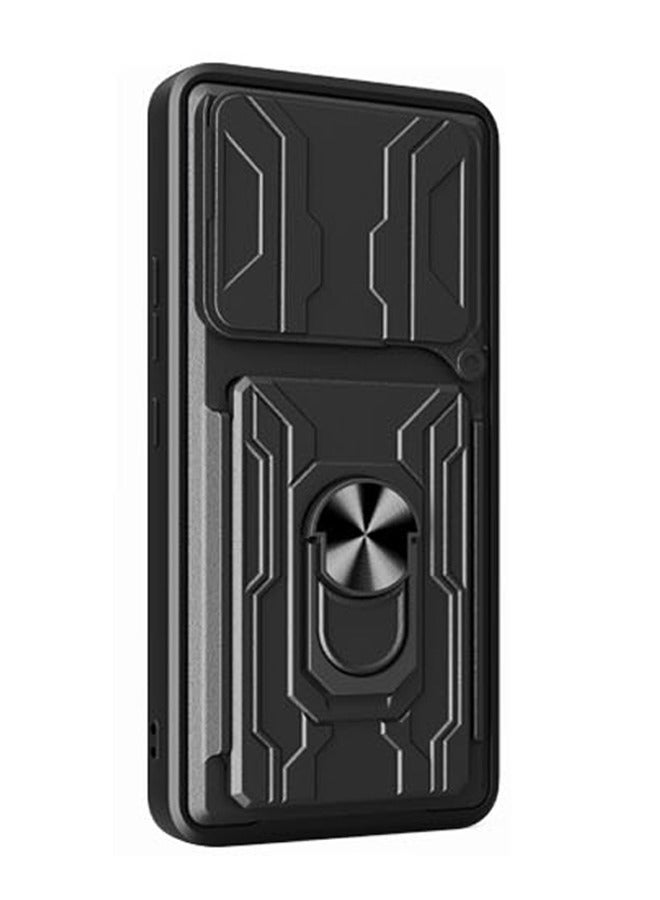 for Nothing Phone 2A 5G Case, Card Holder  Slide Camera Lens Cover, Magnetic Ring Holder Kickstand Protective Phone Case for Nothing Phone 2A 5G, Black - Image 1