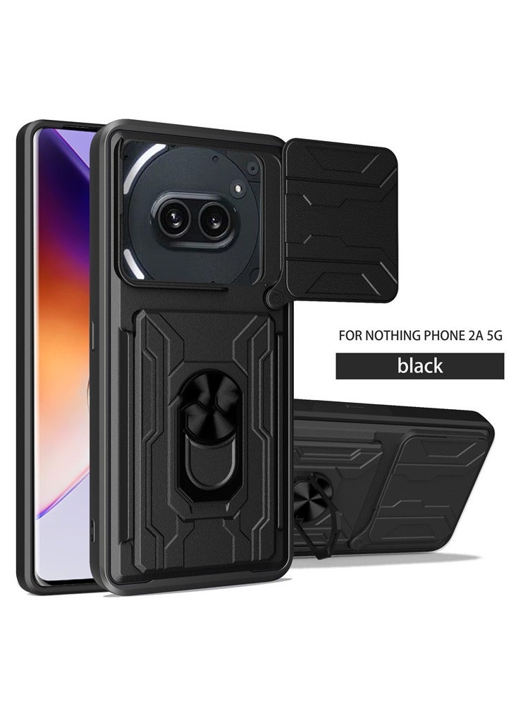 for Nothing Phone 2A 5G Case, Card Holder  Slide Camera Lens Cover, Magnetic Ring Holder Kickstand Protective Phone Case for Nothing Phone 2A 5G, Black - Image 3