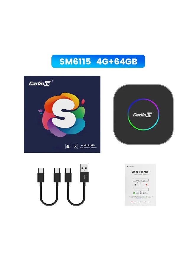 Android 13 Tbox S2, 4+64GB with Qualcomm 8-core SM6115 processor, 4G SIM Connection, WiFi & Bluetooth, Integrated GPS, Supports Wireless CarPlay & Wireless Android Auto
