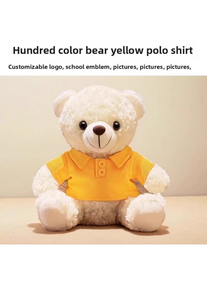 Bear Doll Plush Toy Doll Teddy Bear Doll Dressing Doll Company Activity Gift Printing Logo-Color:Yellow Polo Shirt [white Bear]-Height:28cm + White Tote Bag