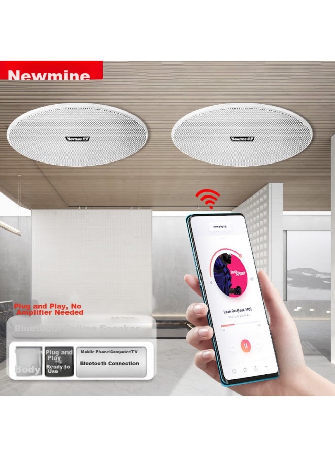 Newmine K-908a Wireless Bluetooth Ceiling Speaker Set, Recessed Active Background Music Speaker With Built-in Amplifier For Ceiling-mounted Broadcast System, Home Use, One-to - Image 1