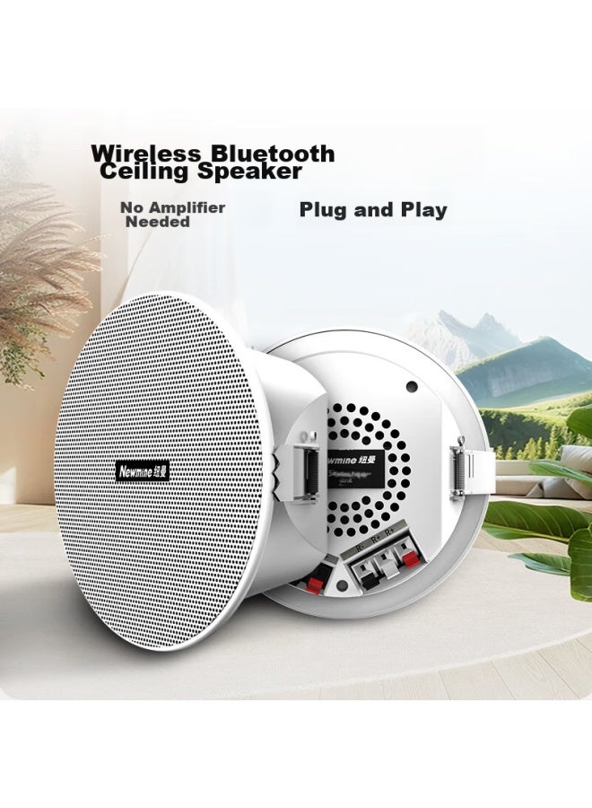 Newmine K-908a Wireless Bluetooth Ceiling Speaker Set, Recessed Active Background Music Speaker With Built-in Amplifier For Ceiling-mounted Broadcast System, Home Use, One-to - Image 2