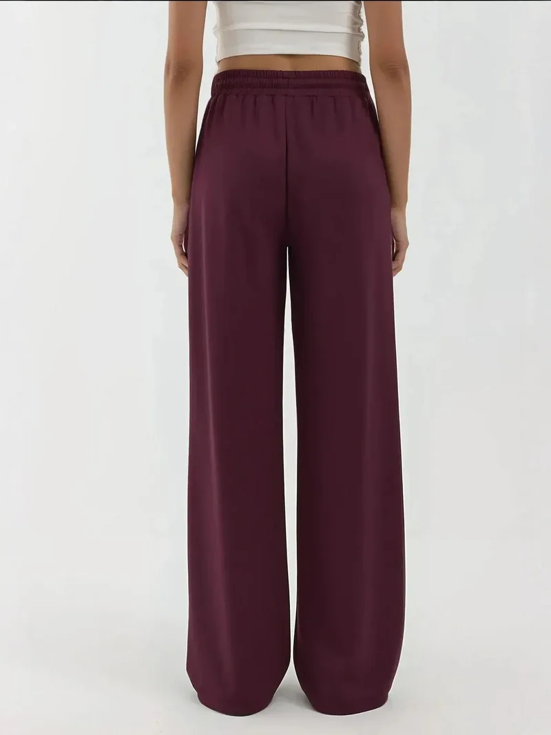 Hiccup Burgundy Red Soft Modal Touch Wide Leg Sweatpants for Women | Best Price UAE