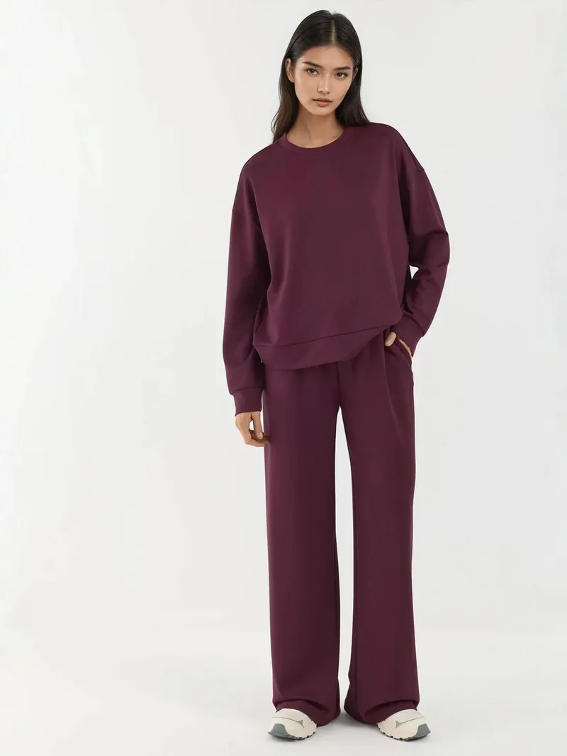 Hiccup Burgundy Red Soft Modal Touch Wide Leg Sweatpants for Women | Best Price UAE