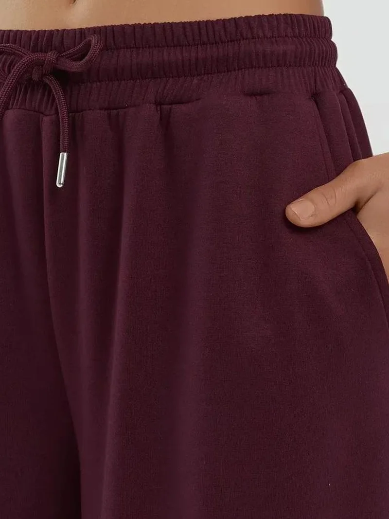 Hiccup Burgundy Red Soft Modal Touch Wide Leg Sweatpants for Women | Best Price UAE