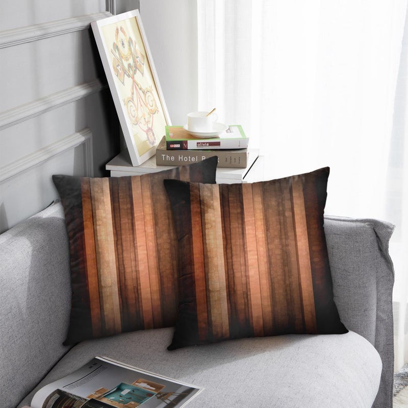 Emvency Set Of 2 Throw Pillow Covers 18x18 Inches Brown Orange Copper and Pale Peach Abstract with Cool Glass and Vintage Stripe Design Decorative Polyester Pillow Cases Square Pillocases for Bed Sofa - Image 2