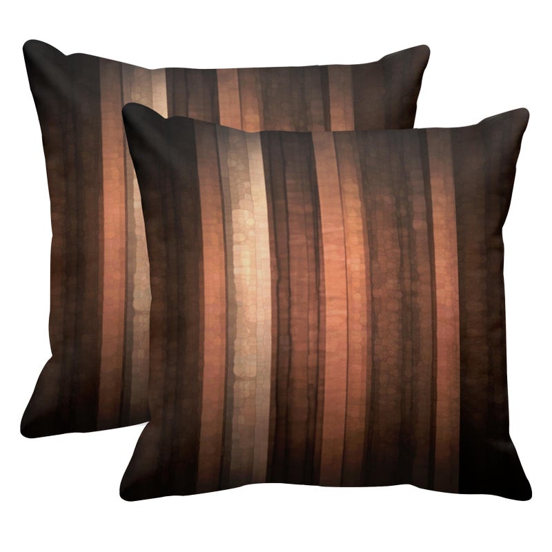 Emvency Set Of 2 Throw Pillow Covers 18x18 Inches Brown Orange Copper and Pale Peach Abstract with Cool Glass and Vintage Stripe Design Decorative Polyester Pillow Cases Square Pillocases for Bed Sofa - Image 1