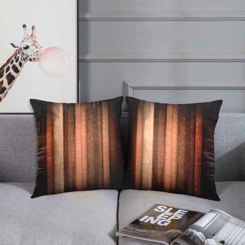 Emvency Set Of 2 Throw Pillow Covers 18x18 Inches Brown Orange Copper and Pale Peach Abstract with Cool Glass and Vintage Stripe Design Decorative Polyester Pillow Cases Square Pillocases for Bed Sofa - Image 4