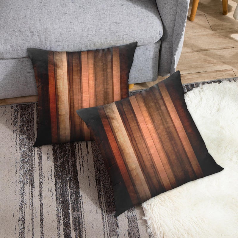 Emvency Set Of 2 Throw Pillow Covers 18x18 Inches Brown Orange Copper and Pale Peach Abstract with Cool Glass and Vintage Stripe Design Decorative Polyester Pillow Cases Square Pillocases for Bed Sofa - Image 3