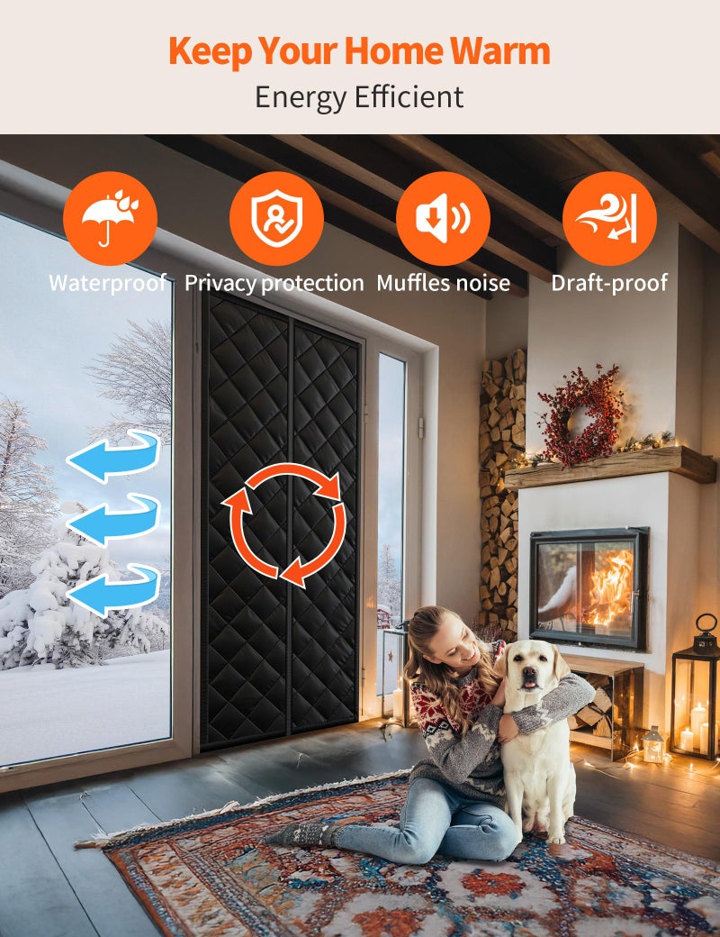 Homealexa ستارة باب مغناطيسية معزولة حراريًا لأبواب 36 بوصة × 82 بوصة غطاء باب من قماش أكسفورد شديد التحمل للعزل الحراري، بطانية إغلاق مغناطيسية للمدخل للتدفئة في الشتاء والبرودة في الصيف - Image 3