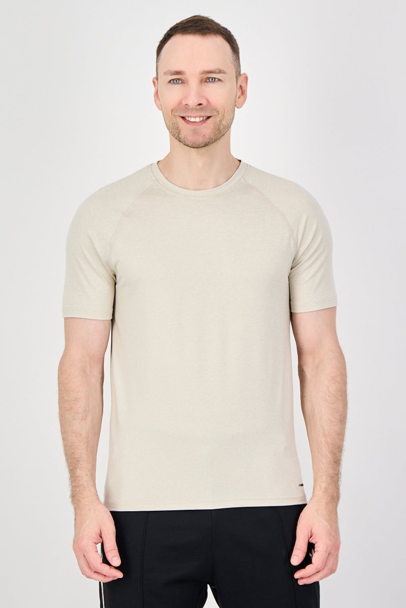 MOTION Men Sportswear Fit Short Sleeve Training T-Shirt, Beige - Image 1