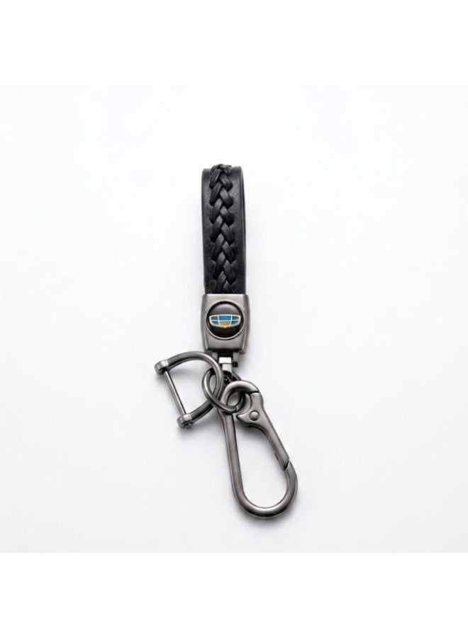 GEELY premium braided leather keychain with a durable metal clasp