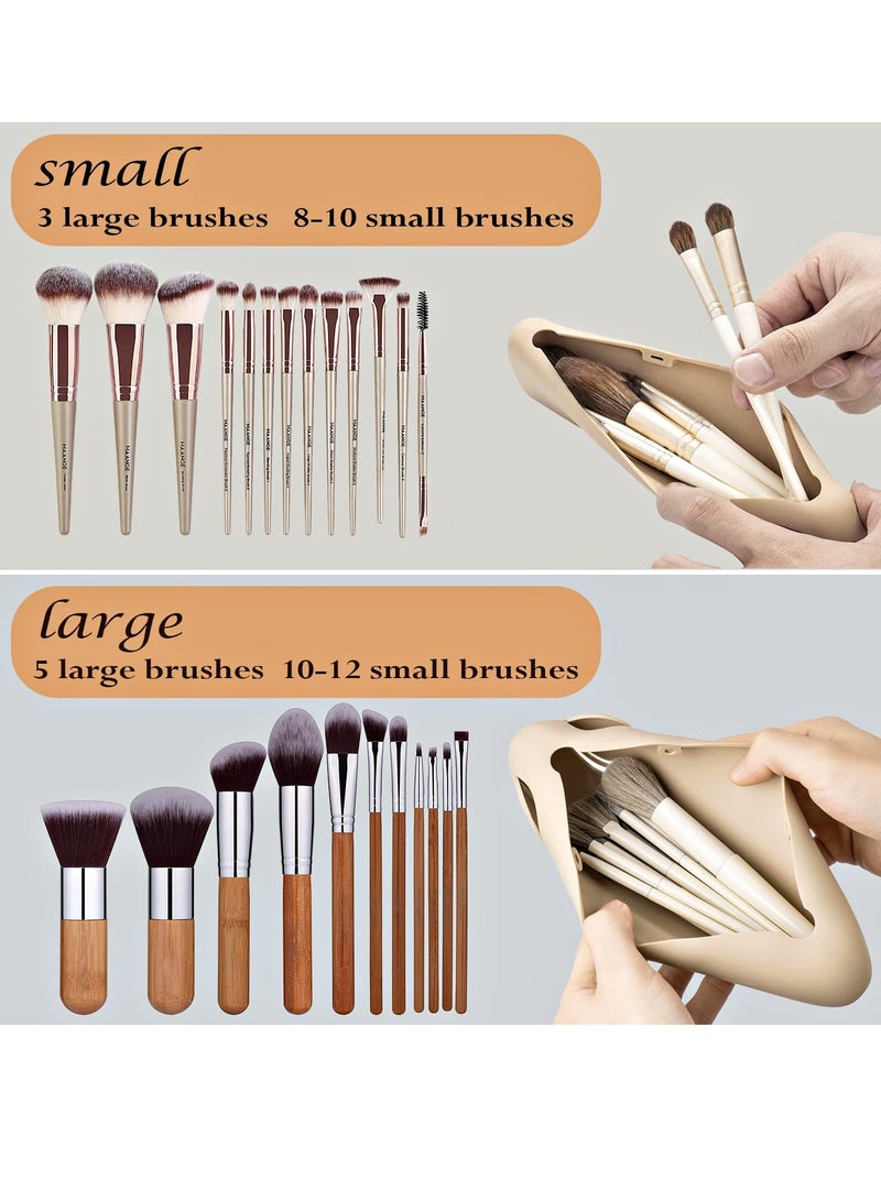 SYOSI Travel Makeup Brush Holder, Silicone Makeup Brush Case Holder, Portable Make Up Brush Organizer Travel Case, Easy to Clean Cosmetic Brush Covers, Sleek Makeup Tools Organizer for Travel (Beige) - Image 3