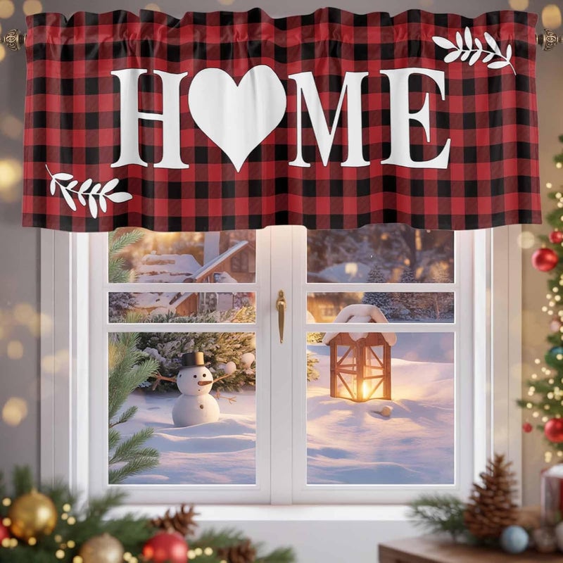 Christmas Curtain Valances Red and Black Check Plaid Valance for Kitchen Windows Love Heart Buffalo Rod Pocket Valance Curtains for Living Room Bedroom Small Windows Home Decor 54x18in - Image 5