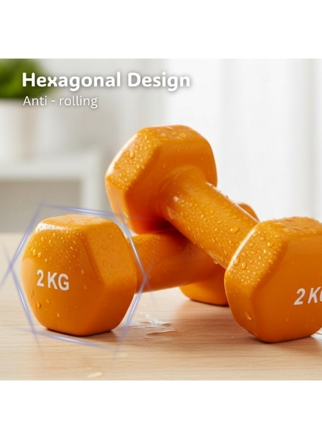 بلا نهاية دمبل ثابت بطلاء الفينيل زوج | 2 كجم لكل واحد (إجمالي 4 كجم) | برتقالي | مصنوع من الحديد بطلاء فينيل | أوزان مدمجة للرياضة في المنزل، التمارين، اللياقة البدنية للرجال والنساء - Image 4