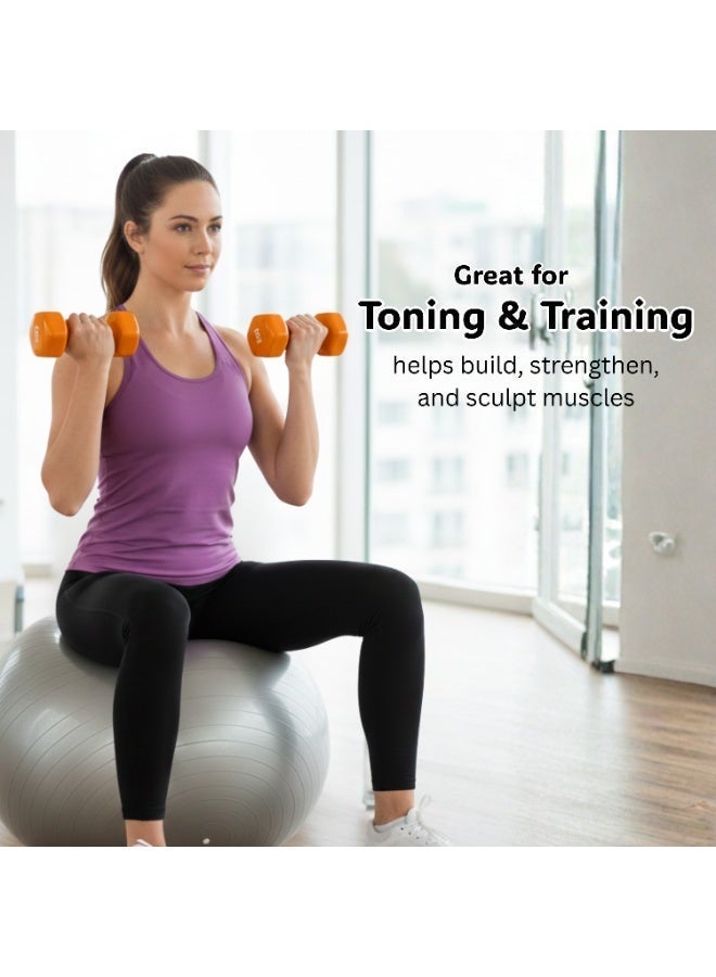 بلا نهاية دمبل ثابت بطلاء الفينيل زوج | 2 كجم لكل واحد (إجمالي 4 كجم) | برتقالي | مصنوع من الحديد بطلاء فينيل | أوزان مدمجة للرياضة في المنزل، التمارين، اللياقة البدنية للرجال والنساء - Image 5