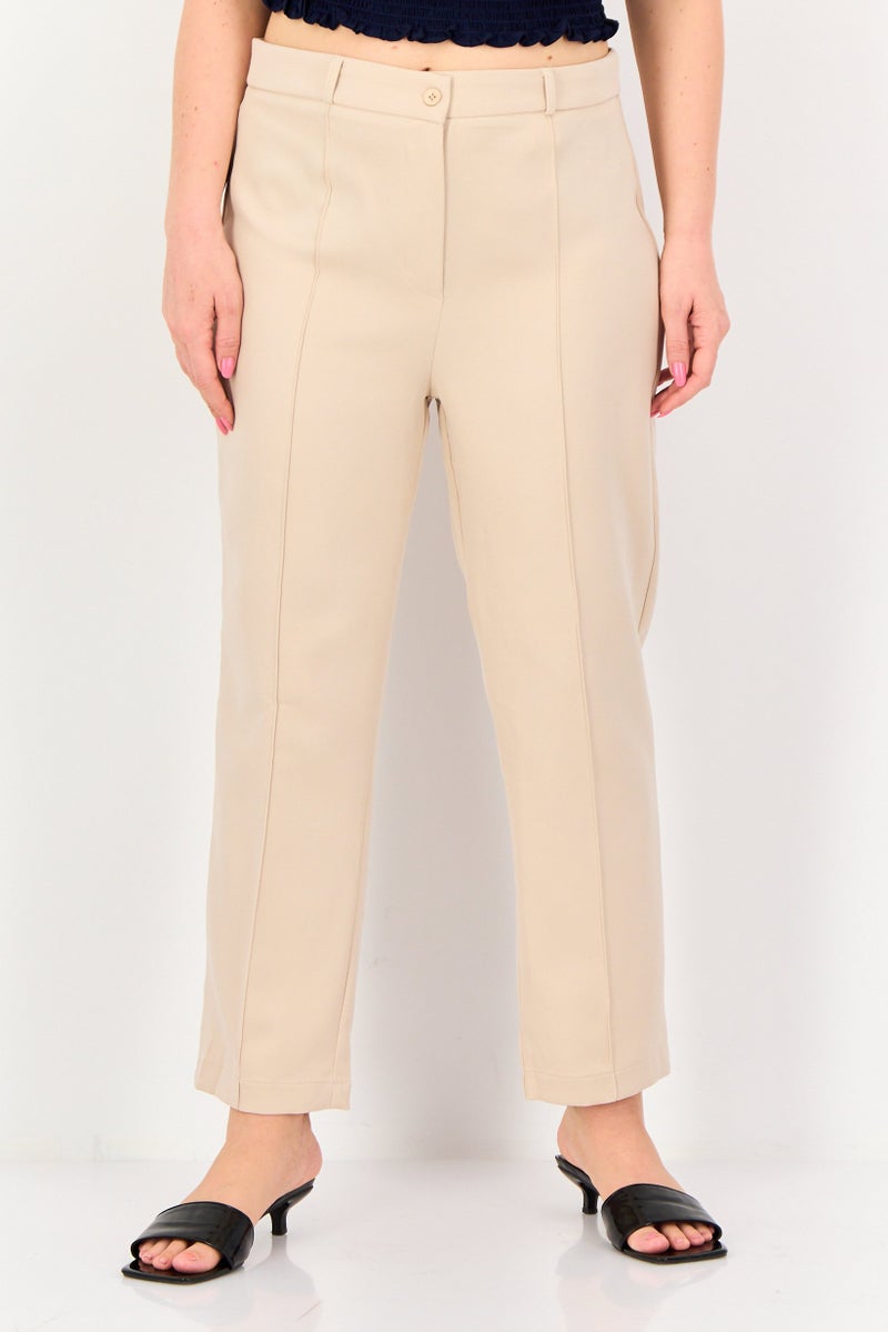trendyol Women Regular Fit Plain Wide Leg Pants, Biege - Image 1