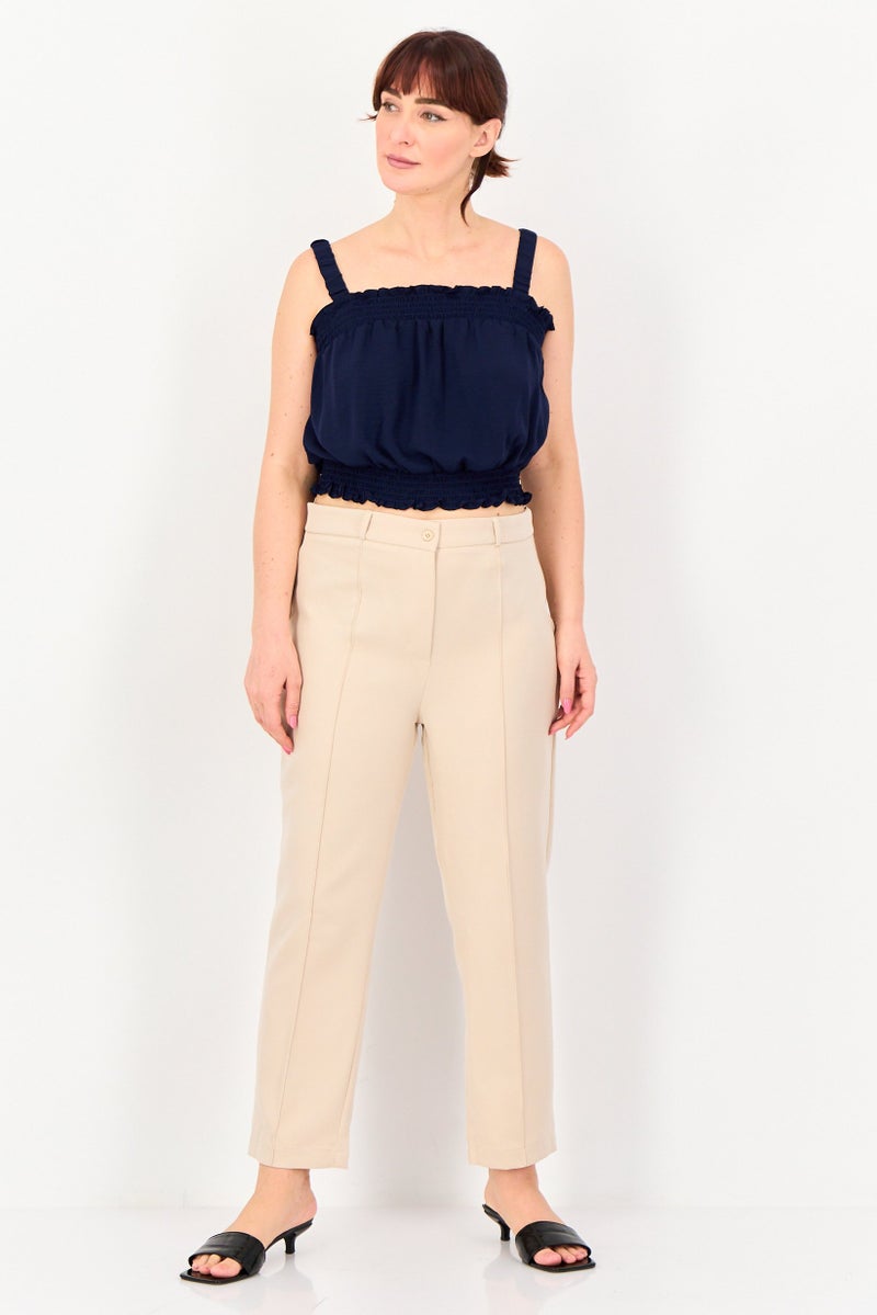 trendyol Women Regular Fit Plain Wide Leg Pants, Biege - Image 4